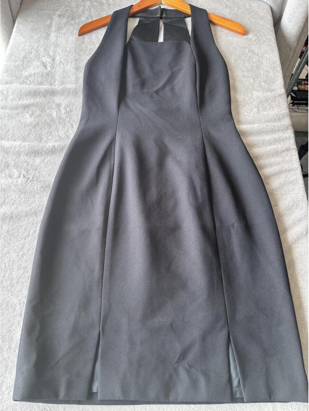 Vintage 90s Bill Blass Minimalist Black Halter High Neck Cocktail Dress Size 4